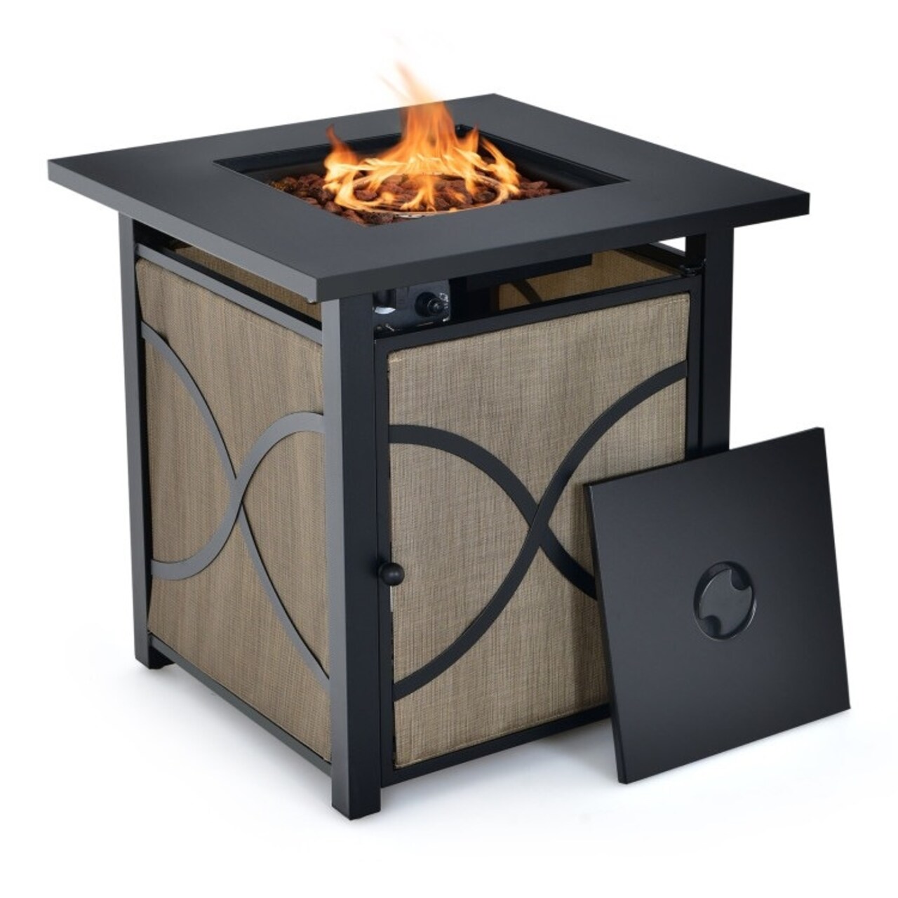 25 Inch Portable LP Gas Propane Fire Pit Table 40000 BTU with Fire Glass Stainless Steel Burner for Patio Backyard